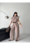 Women's Belted Casual Trousers Crop Blouse Double Set - 5