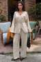 Beige V-Neck Buttoned Belted Double Modal Women's Suit Mg2619 - 7