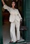 Beige V-Neck Buttoned Belted Double Modal Women's Suit Mg2619 - 2