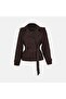 Women's Bitter Brown Belted Short Suede Trench Coat - 2