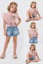 My Little Girl's Floral Patterned Ruffle Sleeve Denim Shorts Girl's Set - Pink - 2