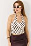 Women's Halter Neck Polka Dot Crop Blouse Cream