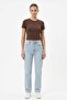 Women's stone detailed short sleeve crop blouse brown