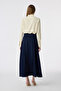 Long Navy Blue Skirt with Pleated Metal Accessories 0218 - 6