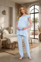 New Season Blue Summer Elegant Lace Design Button Detailed Short Sleeve 100% Cotton Maternity Maternity Dressing Gown Pajama Set - 7