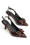 Zerda Women's Burgundy Shiny Leather Bowknot Gold Detailed Classic Heeled Shoes