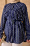 Women's Symmetrical Pattern Waist Tie Shirt Navy Blue - 5