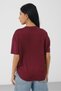 Burgundy Women's Oversize Boxy T-Shirt Crew Neck Comfortable Fit T-Shirt - 7