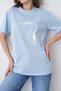 Women's Minimalist Cat Silhouette Printed Round Neck Blue Casual Cotton T-Shirt - 3
