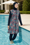 Floral Patterned Hijab Swimsuit Set with Zipper and Full-Covered Cap Included Women's Swimsuit - 4