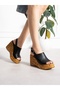 Ferano Black Wedge Heeled Women's Sandals