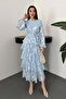 Women's Embroidered Jacquard Fabric Layered Flounce Belted Midi Dress