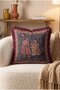 Medieval Garden Scene Figured Tapestry Fringed Throw Pillow Cover - Burgundy Tasseled Pillowcase - 5