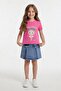 Pink Ballerina Patterned Badili Jean Skirt Girls' 2-Piece Set 24563 - 4