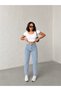 Ice White Front Leg Stone Accented Mom Jeans Denim Pants - 3