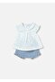 Baby Girl Ruffle Knitted Shorts Blouse Set Blue 1288