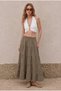 Women's Muslin Fabric Layered Maxi Skirt with Elastic Waist