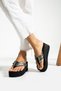 Nora High Platform 7cm Black Leather-Look Women's Flip Flops Beach Slippers - 3