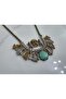 Vintage-Style Oxidized Tribal Statement Necklace with Green Center Stone - 3