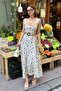 Women's Floral Patterned Belt Detailed Woven Dress - 3