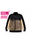 Plus Size Floral Motif Leopard Patterned Plush Detailed Zippered Women's Coat with Pockets - 2
