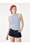 Cotton Striped Slim Fit Boat Neck Tank Top - 2