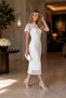 Women's White Lined Bodycon Midi Length Stylish Tulle Dress - 2
