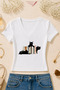 Women's Cat Book Printed Basic Daily Use V-Neck Slim Fit Lycra T-Shirt - 2
