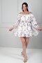 Women's Madonna Collar Shoulder Lace-Up Lined Lined Floral Patterned Short Chiffon Dress