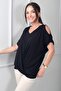 Women's V-Neck Off-The-Shoulder Knot Detailed Lycra Blouse - 2