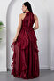 Halter Neck Ruffled Satin Dress Eli̇6073 - 8