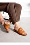 Mi̇lenor Tan Genuine Leather Women's Slippers