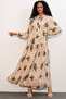 Women's Patterned Long Hijab Dress 1155 - F. Orange