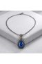 Bronze Vintage Women's Necklace Authentic Copper Jewelry Navy Blue Crystal Stone Margazite Worked Drop Model Sultans - 4