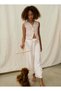 Girl's Striped Wide-Leg Pants with Elastic Waist and Belt, Ages 8-18, Cream