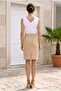 Slit Straight Beige High Waist Lycra Skirt - 3