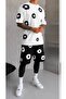 "Men's White T-Shirt with Black Floral Pattern Oversized Shorts Set" - 4