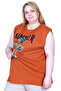 Large Size Women's 100% Cotton Zero Sleeve T-Shirt Printed Summer U26010 Tarcin - 3