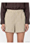 Lcw Everyday Beige Striped Women's Shorts with Elastic Waist - 3