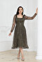 Square Neck Beaded Midi Dress - Khaki Green
