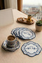 6 Pieces Double Row Navy Blue Embroidered Ritim Model Dowry Box Coffee Napkin Cocktail Presentation Napkin