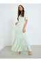 Green Tiered Maxi Dress with Short Sleeves - 3