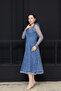 Full Beaded Square Neck Midi Dress - Indigo Blue - 5