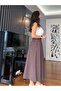 Brown Elastic Waist Long Skirt - 4