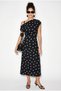 Women's Black Ecru Boat Neck Drape Detailed Polka Dot Midi Dress 8708 60286184