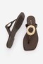 Women's Blunt Toe Flip Flops with Gold Metal Round Accessories Daily Slippers Velvos Brown Satin - 8
