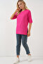4332 Knitted T-Shirt with Side Slits - Fuchsia