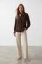 Women's Bitter Brown V-Neck Neck Tie Detailed Gipe Detailed Moss Crepe Blouse Alc-X14367 - 3