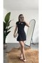 Women's Black Polka Dot Scarf Collar Mini Dress - 8