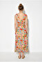 Women's Multicolor V-Neck Floral Pattern Lined Chiffon Midi Dress De261075 60286305 - 4